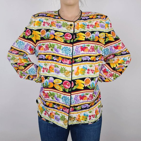 Vintage Maggy London 100% Silk Fruit Print Blouse - Picture 2 of 5